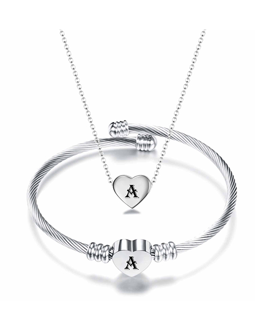 Fashion A Stainless Steel 26 Letters Necklace And Bracelet Set