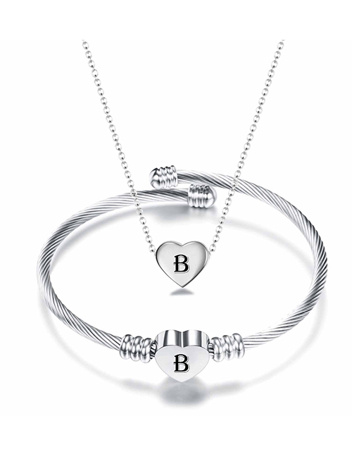 Fashion B Stainless Steel 26 Letters Necklace And Bracelet Set