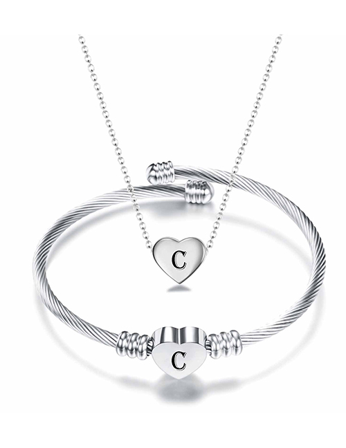 Fashion C Stainless Steel 26 Letters Necklace And Bracelet Set