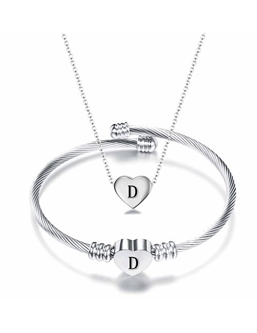 Fashion D Stainless Steel 26 Letters Necklace And Bracelet Set