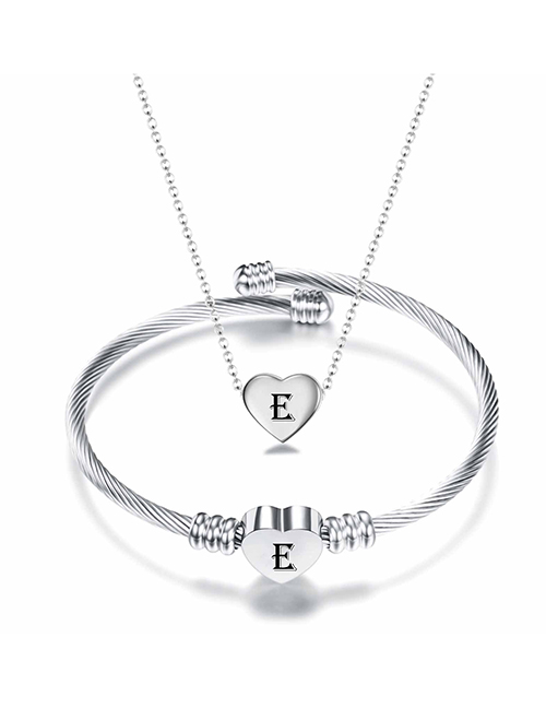 Fashion E Stainless Steel 26 Letters Necklace And Bracelet Set