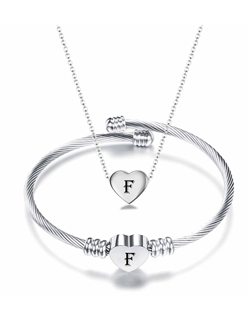 Fashion F Stainless Steel 26 Letters Necklace And Bracelet Set
