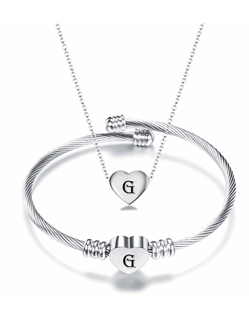 Fashion G Stainless Steel 26 Letters Necklace And Bracelet Set