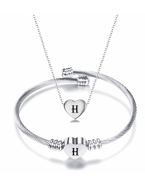 Fashion H Stainless Steel 26 Letters Necklace And Bracelet Set