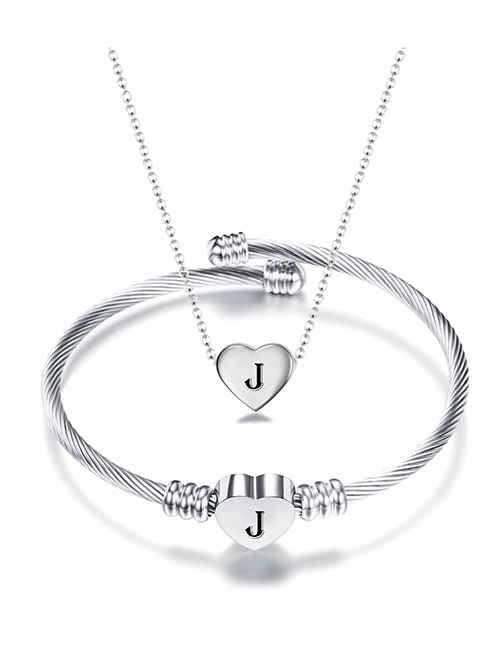 Fashion J Stainless Steel 26 Letters Necklace And Bracelet Set