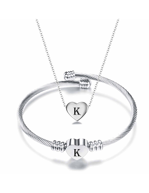 Fashion K Stainless Steel 26 Letters Necklace And Bracelet Set