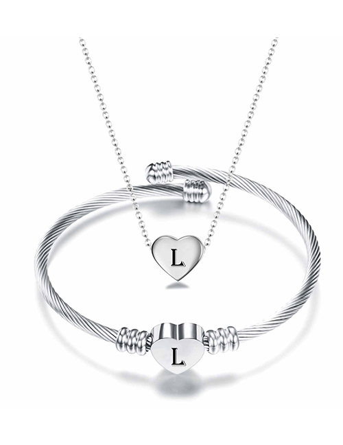 Fashion L Stainless Steel 26 Letters Necklace And Bracelet Set
