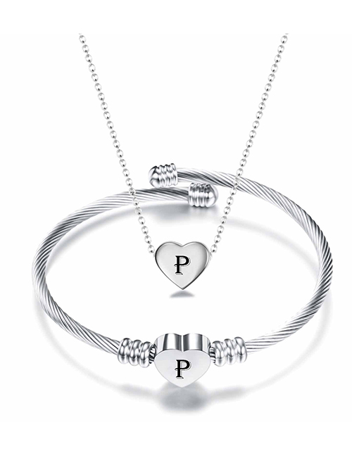 Fashion P Stainless Steel 26 Letters Necklace And Bracelet Set
