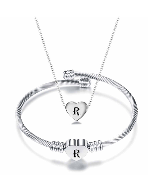 Fashion R Stainless Steel 26 Letters Necklace And Bracelet Set