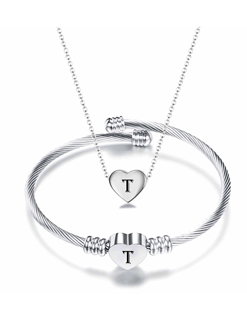 Fashion T Stainless Steel 26 Letters Necklace And Bracelet Set
