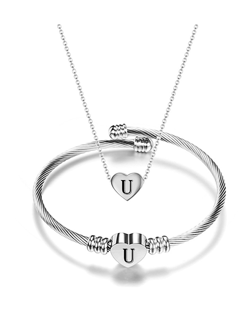 Fashion U Stainless Steel 26 Letters Necklace And Bracelet Set