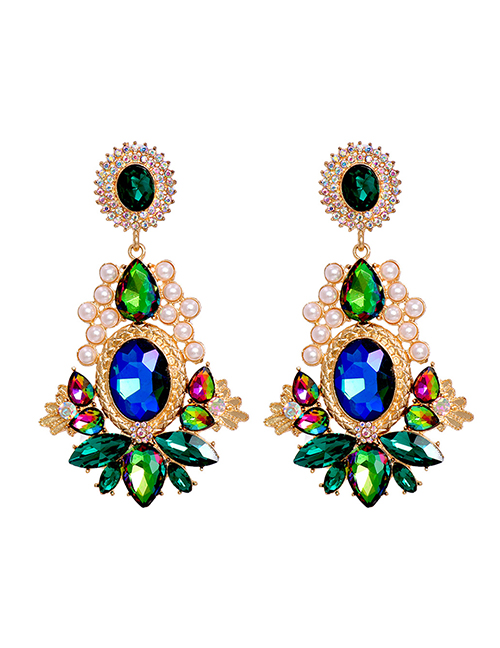 Fashion Green Alloy Inlaid Drop-shaped Diamond Earrings