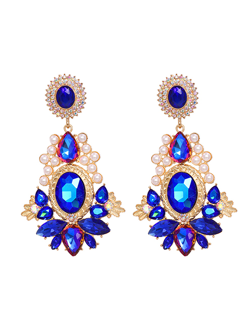 Fashion Blue Alloy Inlaid Drop-shaped Diamond Earrings
