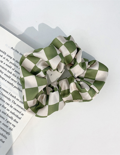 Fashion Green And White Grid Checkerboard Pleated Hair Tie