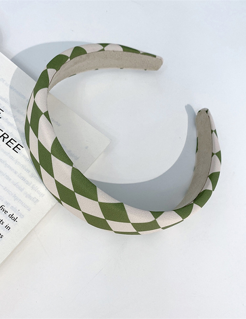 Fashion Green And White Grid Checkerboard Wide-brimmed Headband