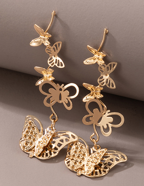 Fashion Gold Three-dimensional Butterfly Tassel Earrings