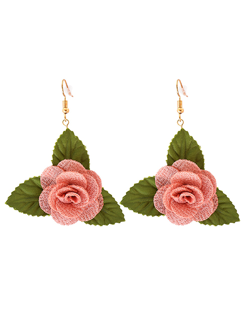 Fashion Pink Trefoil Color Flower Earrings