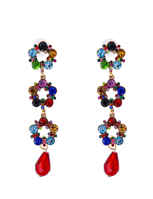 Fashion Color Geometric Flower Inlaid Fancy Diamond Earrings