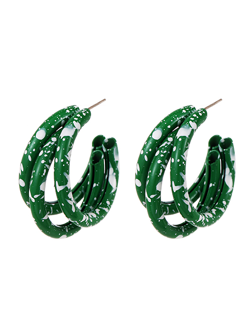 Fashion Green Alloy Wave Point Multi-layer C-shaped Earrings