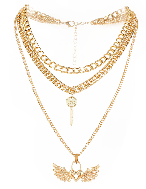 Fashion Gold Color Letter Key Thick Chain Wing Necklace