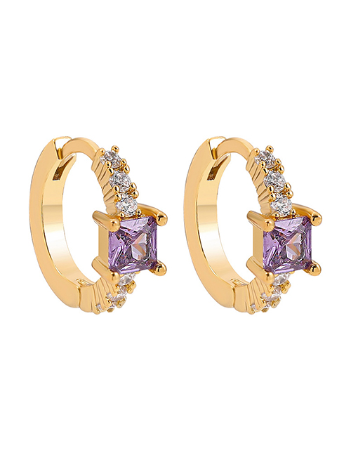 Fashion Gold Color Square Diamond Circle Zircon Ear Ring