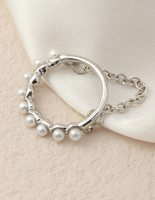 Fashion Silver Color Metal Textured Pearl Ring