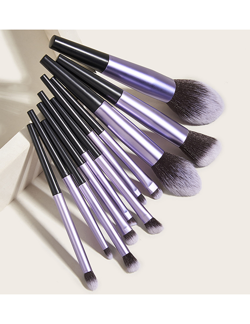 Fashion Black Purple 11 Makeup Brushes-long Tube-black And Purple