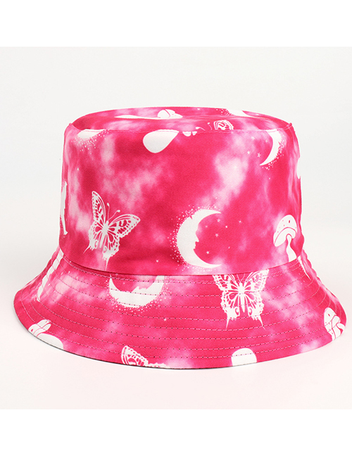 Fashion Rose Red Tie-dye Butterfly Print Double-sided Fisherman Hat
