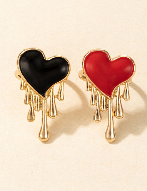 Fashion Red+black Drop Oil Flow Heart Love Ring