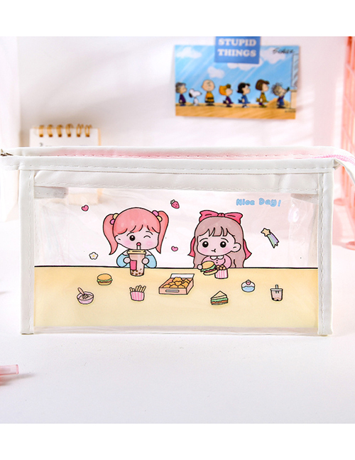 Fashion Two Little Girls Cartoon Printing Quicksand Large Capacity Pencil Case