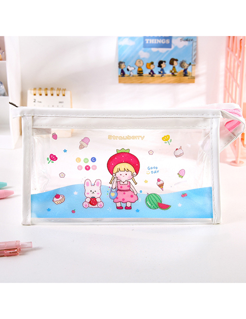 Fashion Strawberry Girl Cartoon Printing Quicksand Large Capacity Pencil Case