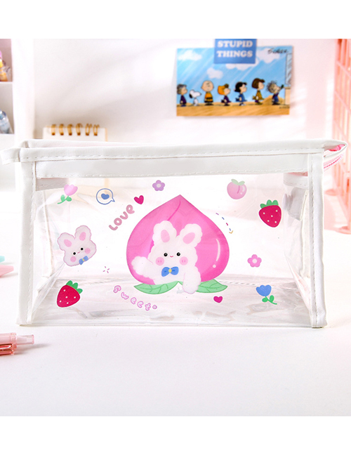 Fashion Peach Bunny Cartoon Printing Quicksand Large Capacity Pencil Case