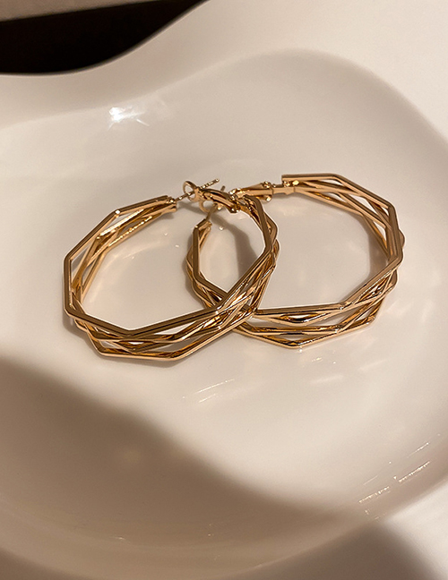 Fashion Gold Color Geometric Polygon Circle Ear Ring