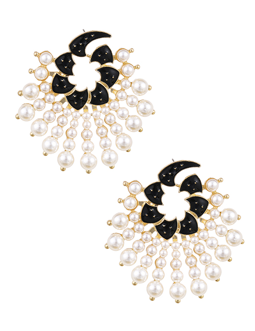 Fashion Black Alloy Pearl Geometric Stud Earrings