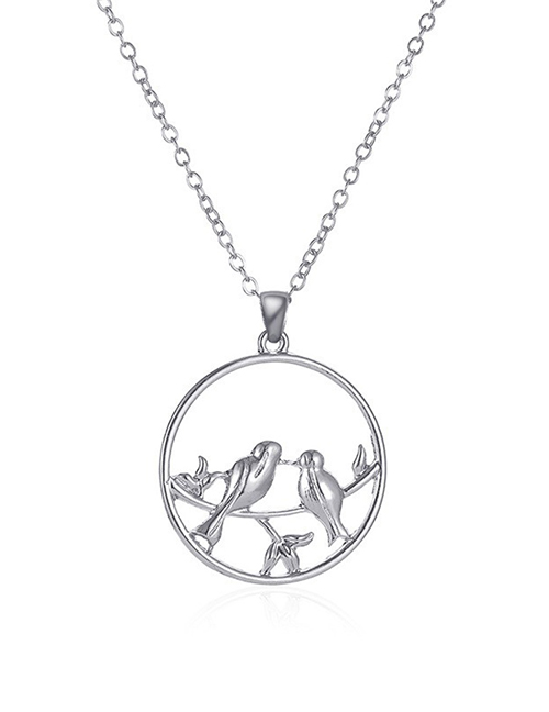 Fashion Silver Color Round Hollow Peace Dove Necklace