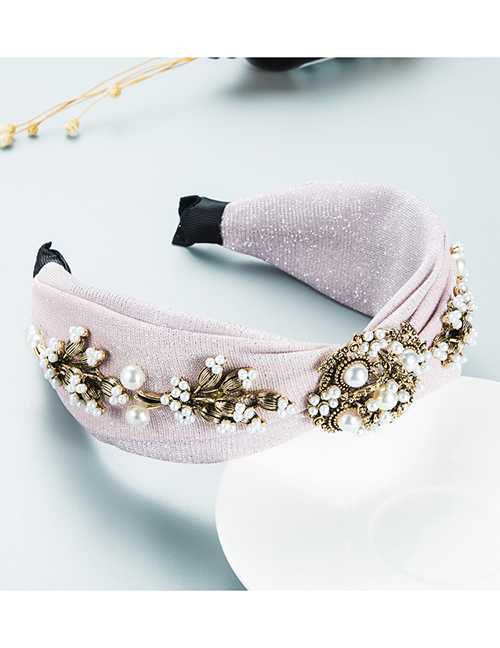 Fashion Light Pink Alloy Fabric Pearl Flower Headband