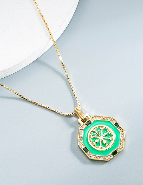 Fashion Green Oil Drop Geometric Round Necklace