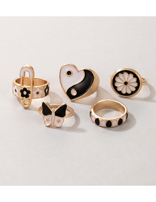 Fashion Gold Color Dripping Tai Chi Butterfly Flower Pin Ring Set