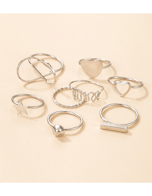 Fashion Silver Color Alloy Love Pentagram Geometric Ring Set