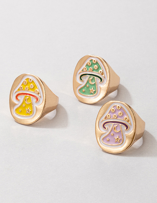 Fashion Color Geometric Dripping Mushroom Ring Set