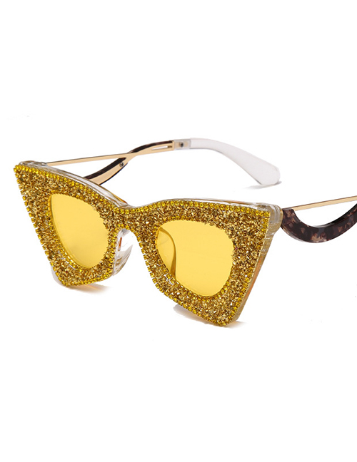 Fashion Yellow Diamond Fancy Diamond Cat Eye Sunglasses