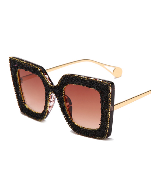Fashion Black Diamond Metal Diamond-studded Large-frame Sunglasses