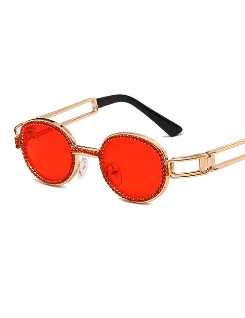 Fashion Red Film Flat Frame Claw Chain Rhinestone Sunglasses