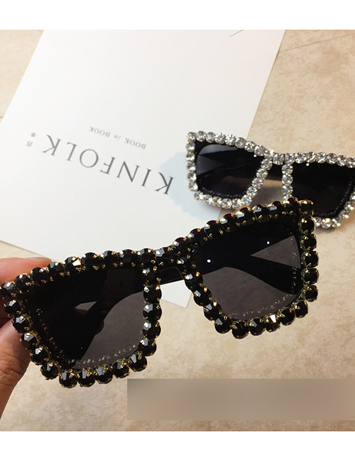 Fashion Black Diamond Heavy Metal Diamond Square Sunglasses