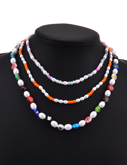 Fashion Color Alloy Resin Pearl Multilayer Necklace