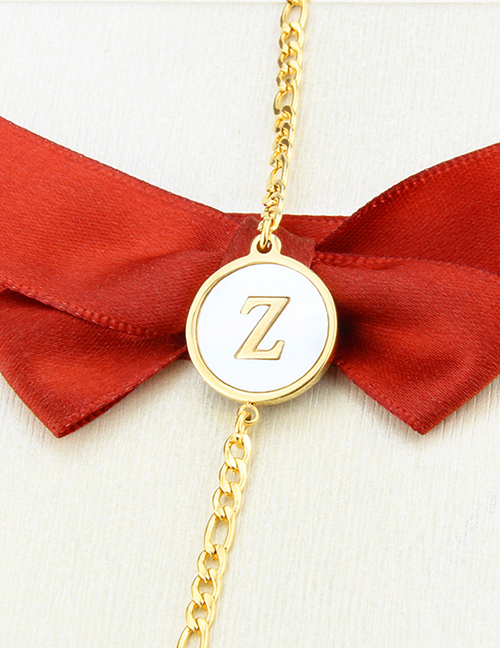 Fashion Z Titanium Steel Gold Color Plated Round Shell 26 Letter Bracelet