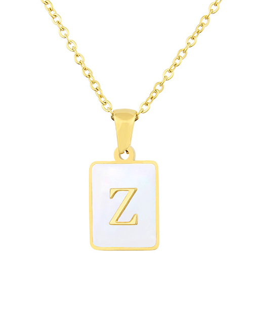Fashion Z Stainless Steel Square Shell 26 Letter Necklace