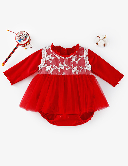 Fashion Red Baby Lace Floret One-piece Dress
