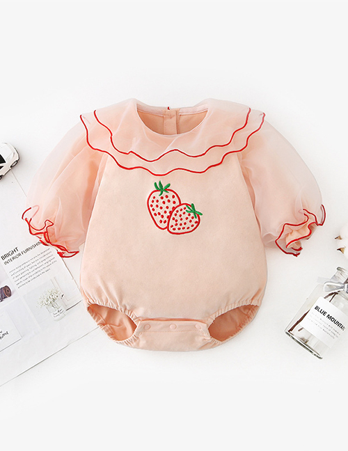 Fashion Pink Strawberry Embroidery Doll Collar Bag Fart
