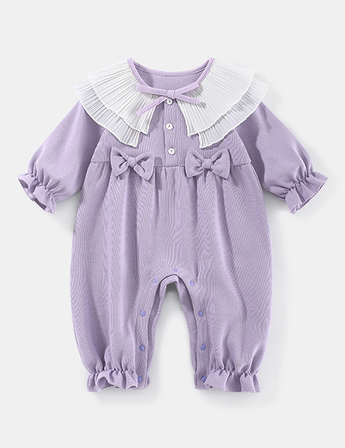 Fashion Purple Lace Round Neck Bow Baby Jumpsuit